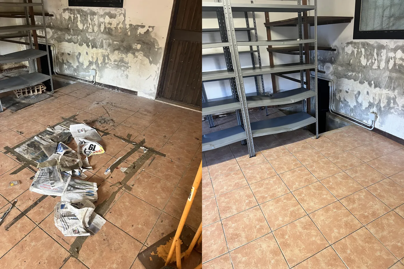 Prima e dopo la pulizia e il riordino di un locale tecnico